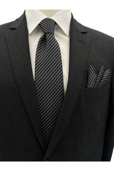 Brianze Σετ μαντήλι με ριγέ μαύρο γκρι 7,5 εκ.