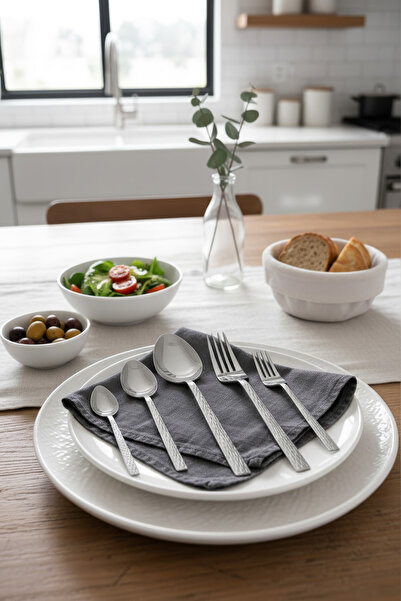 Gökdil 60 Piece Steel Fork & Spoon Set for 12 Persons with Wicker Patterned Box