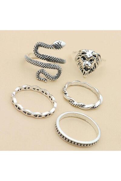 Pursehuit Set de 5 inele argintii, cu șarpe, Munda C3