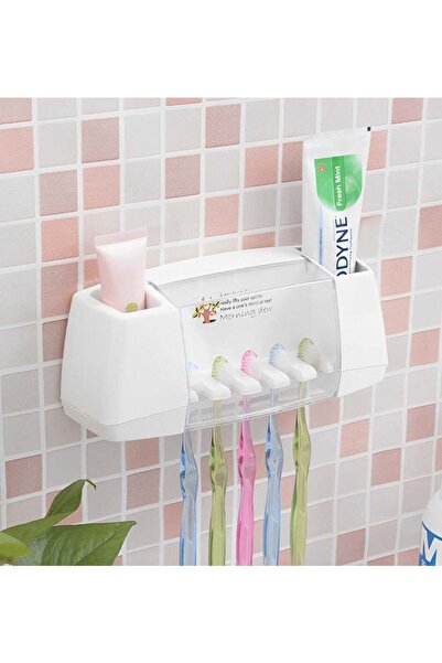 Generic Toothbrush Holder, 5 Slots 2 Cups Multifunctional Space-Saving Toothb...