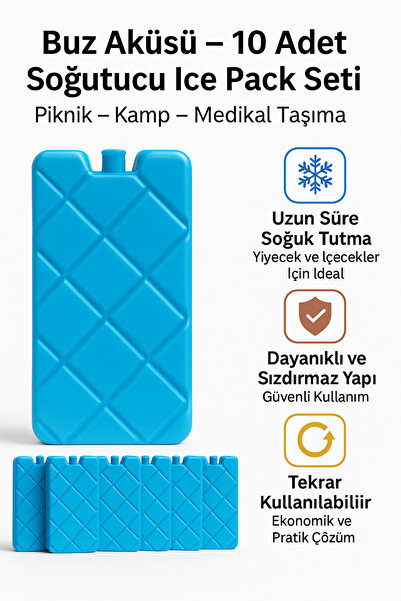 Hane Dostu Buz Aküsü – 10 Adet Soğutucu Ice Pack Seti | Piknik – Kamp – Medik...