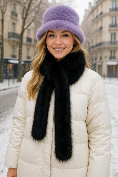 FELLMENS Lilac Soft Textured Mango Faux Fur Hat Neck Collar Set of 2