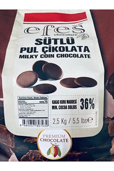 EFES ÇİKOLATA EFES SÜTLÜ PUL ÇİKOLATA %36 *2,5KG - pastacılık - çikolata - damla - drop - pul - eritme - kuvertur