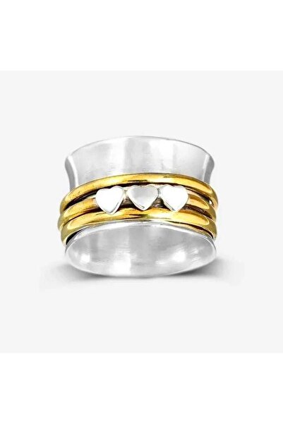 Pursehuit Inel argintiu, lat, cu inimioare și cercuri aurii, Nemo C2 - 7 (circumferință: 54,5 mm)