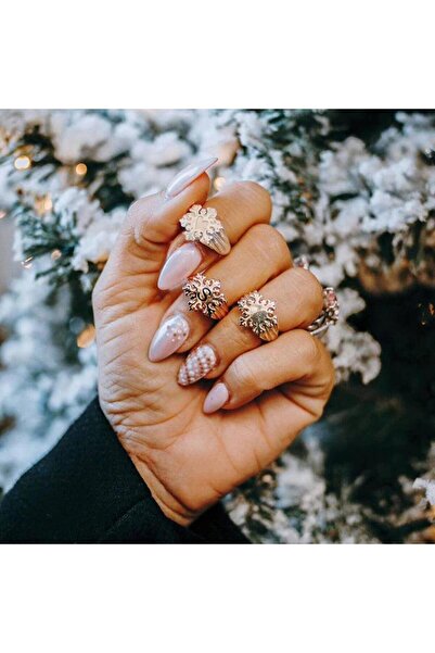 Pursehuit Set de 3 inele, aurii cu fulgi de zăpadă, Alda C4