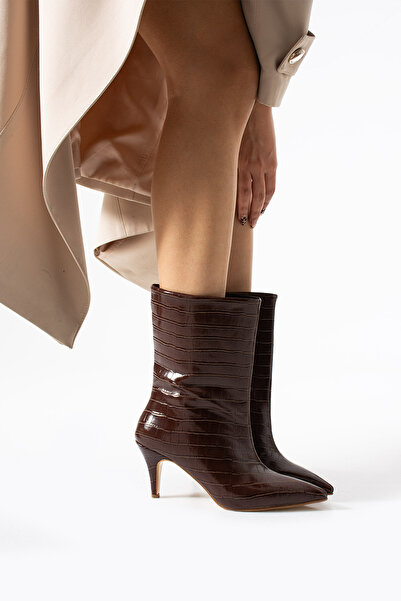 apelles Shoes Women's Heeled Pointed Toe Crocodile Boots