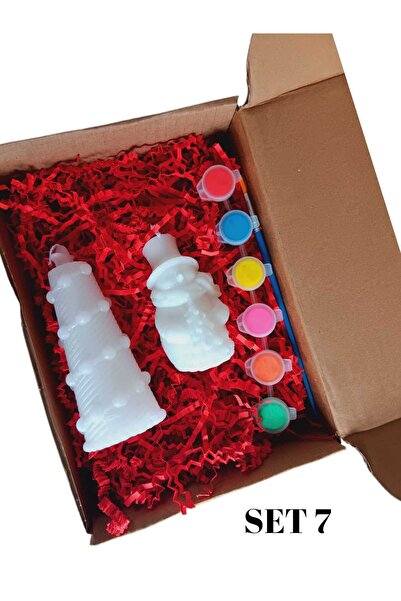 kasa Lumanarilor Set pictura 2 figurine Craciun, Lumanare Bradut Alb si Omulet zapada, 3 ani+