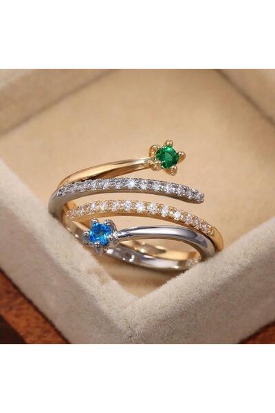 Pursehuit Set de 2 inele, reglabile în culorile aurii și argintii, cu pietre de zirconiu, Abelina C6