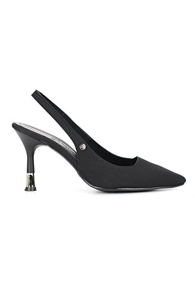 King Crow Biana Flexible Soft Non-Slip Sole (8 cm) Black Suede Open Elastic Women's Heeled Shoes