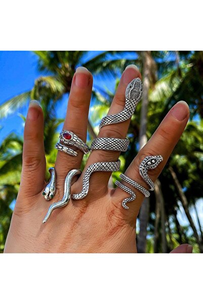 Pursehuit Set de 4 inele, argintii cu șerpi, Tinka C5