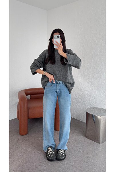 HAZELANNA جينز أزرق متوسط الخصر