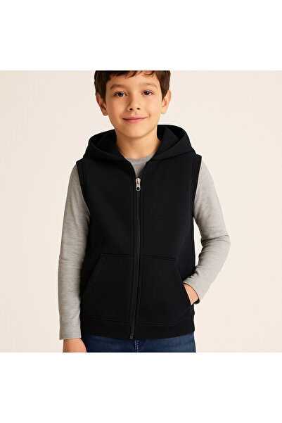 Uğur bebe “İçi Ş Fleece-Lined K Hooded Black Children's Vest – Warm, Soft and Very Comfortable Winter Model”