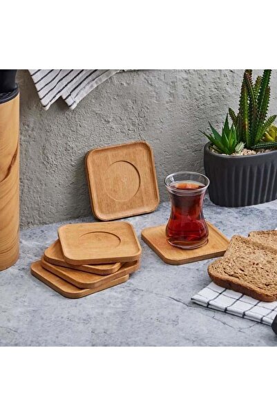 ellahomedekor Bambu Çay Tabağı Kare Çay Tabağı 6 Adet
