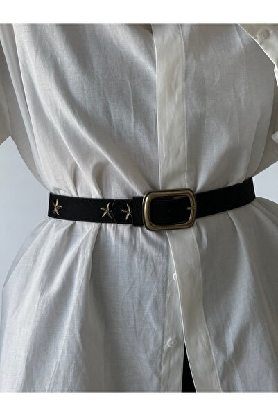 Fiori حزام نسائي من جلد الغزال مع إبزيم مربع وإكسسوارات على شكل نجمة، حزام لل...