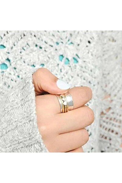 Pursehuit Inel argintiu, lat, cu inimioare și cercuri aurii, Nemo C2 - 7 (circumferință: 54,5 mm)