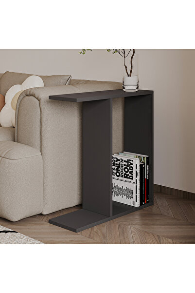 İNARCH DİZAYN Lotus Modern Yan Sehpa – Kitaplıklı ve Dekoratif Tasarım Antrasit