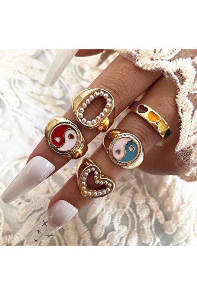 Pursehuit Set de 5 inele aurii, diverse forme, Thilda C3