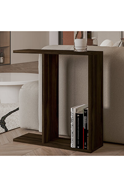 İNARCH DİZAYN Lotus Modern Yan Sehpa – Kitaplıklı ve Dekoratif Tasarım Ceviz
