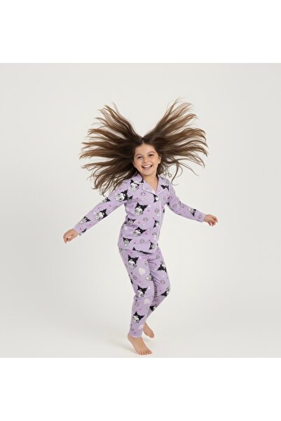 Beka Kids Patterned Long Sleeve Buttoned Front Shirt Collar Girls' Pajama Set 100% Cotton