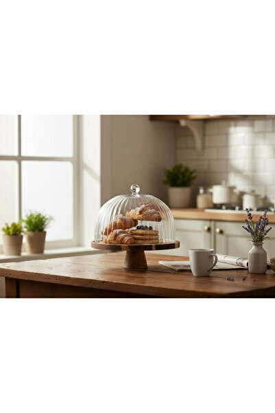 Luca Mia Breeze Acacia Footed Cake Pan with Glass Lid 25 cm