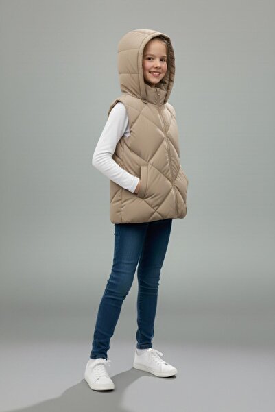 ASYAKİDS CLUB Girl's Hooded Pocket Lined Waterproof Seasonal Puffer Vest
