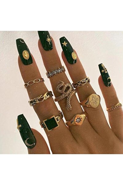 Pursehuit Set de 9 inele, aurii cu pietre, Caspian C2