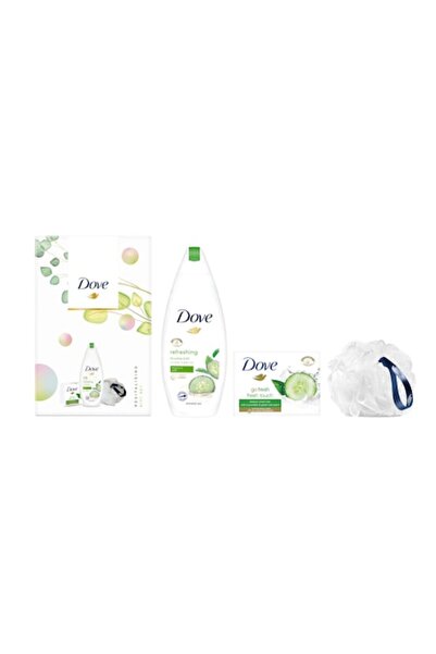 Dove Go Fresh Gift Set: Shower Gel 250 ml + Solid Soap 100 g + Shower Pouf