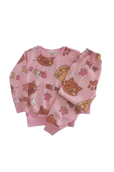 Arya Nisa Kids 100% Cotton Sha Fleece-Lined Jumpsuit with Cat Figure for Girls