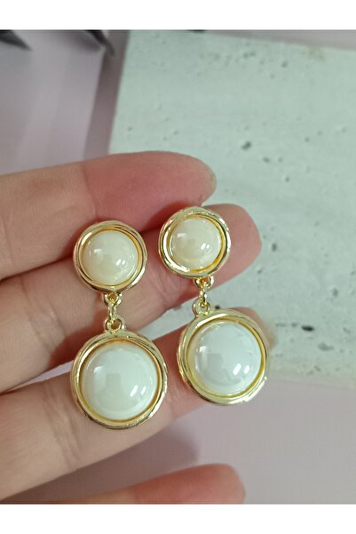 mos&more Gold Cream Beaded Dangle Earrings