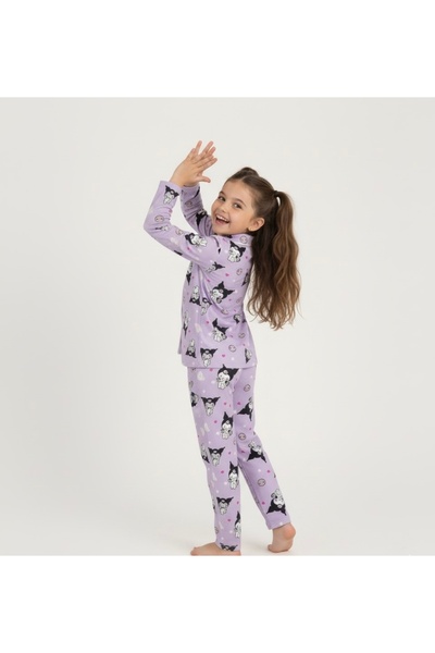 Beka Kids Patterned Long Sleeve Buttoned Front Shirt Collar Girls' Pajama Set 100% Cotton