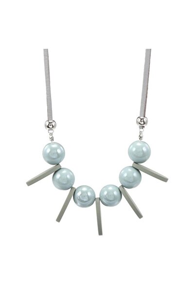 Pursehuit Gray necklace, with balls and green plates, Micky C4