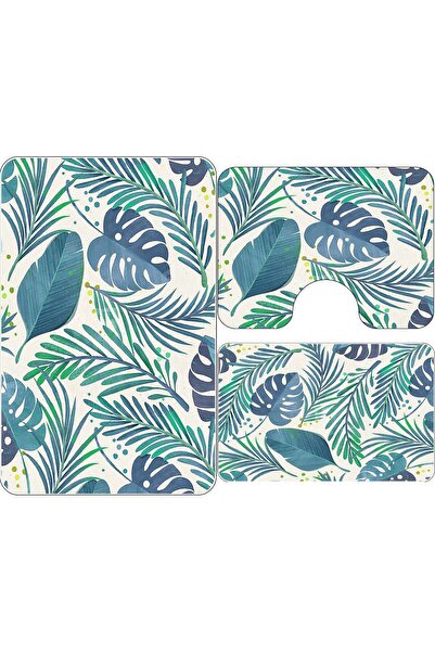 OEK Bathroom Rugs, 3 Pieces, Non-slip Leaves Pattern