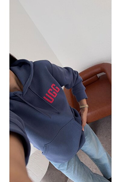 HAZELANNA Navy Blue Sweatshirt with Kangaroo Pocket