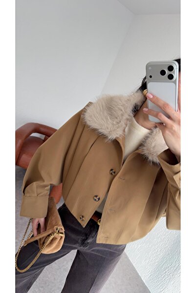 HAZELANNA Camel Jacket with Removable Fur