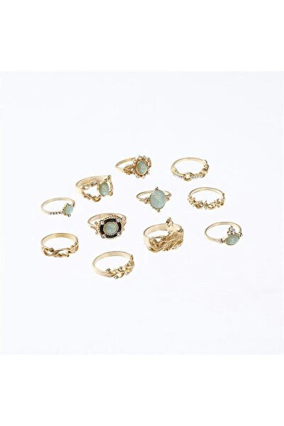 Pursehuit Set de 11 inele aurii, cu pietre bej, Natasa C1