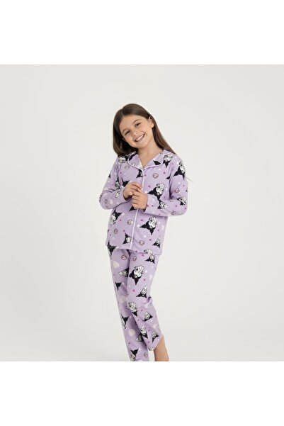 Beka Kids Patterned Long Sleeve Buttoned Front Shirt Collar Girls' Pajama Set 100% Cotton