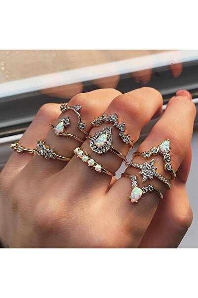 Pursehuit Set de 10 inele, aurii, cu pietre, Bosse C4