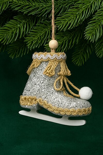BeySüS Christmas Pine Tree Ornament Glitter Ice Skating Silver