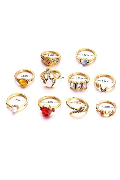 Pursehuit Set de 10 inele aurii, cu pietre, Myles C1