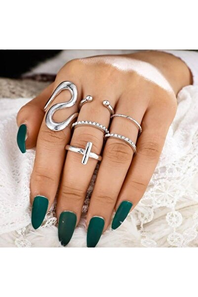 Pursehuit Set de 6 inele, argintii cu pietre, Naneth C3 OUT