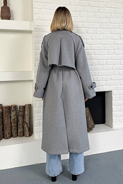 VAGGON Oversized Belted Double Button Long Coat