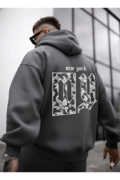 NİCE Чоловічий худі з капюшоном і принтом NY на спині