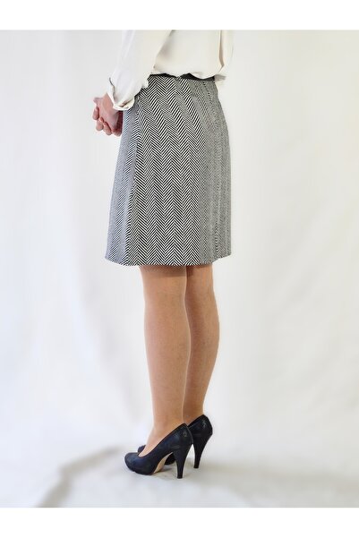 YAXİ High Waist Chanel Woven Fabric Knee-Length Fish Scale Patterned A-Line Skirt