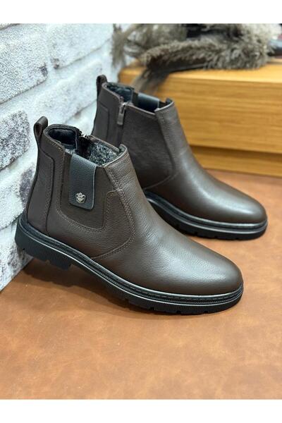 Deritarz Genuine Leather Large Size Orthopedic Fur Men's Boots