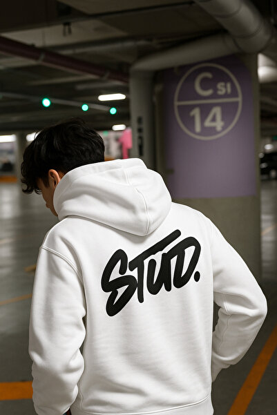 CLASSY.MODA Unisex 3 Yarn O Oversized Stwd Lettering B Printed K Hooded Sweatshirt Street Fashion Style Hoodie