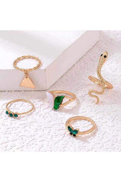 Pursehuit Set de 5 inele, aurii cu șarpe și pietre, Malcolm C3