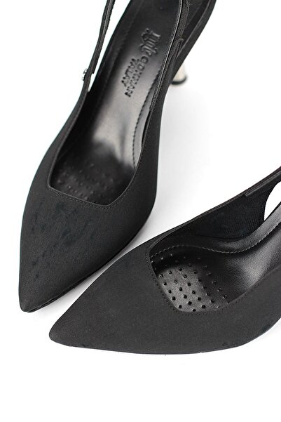 King Crow Biana Flexible Soft Non-Slip Sole (8 cm) Black Suede Open Elastic Women's Heeled Shoes