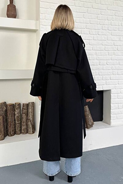 VAGGON Oversized Belted Double Button Long Coat