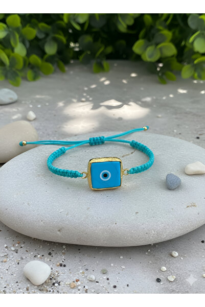 SR Jewelry Box Altın Çerçeveli Turkuaz Nazar Gözlü Örgü İpli Bileklik – Ayarl...