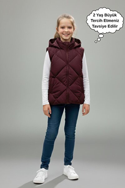 ASYAKİDS CLUB Girl's Hooded Pocket Lined Waterproof Seasonal Puffer Vest